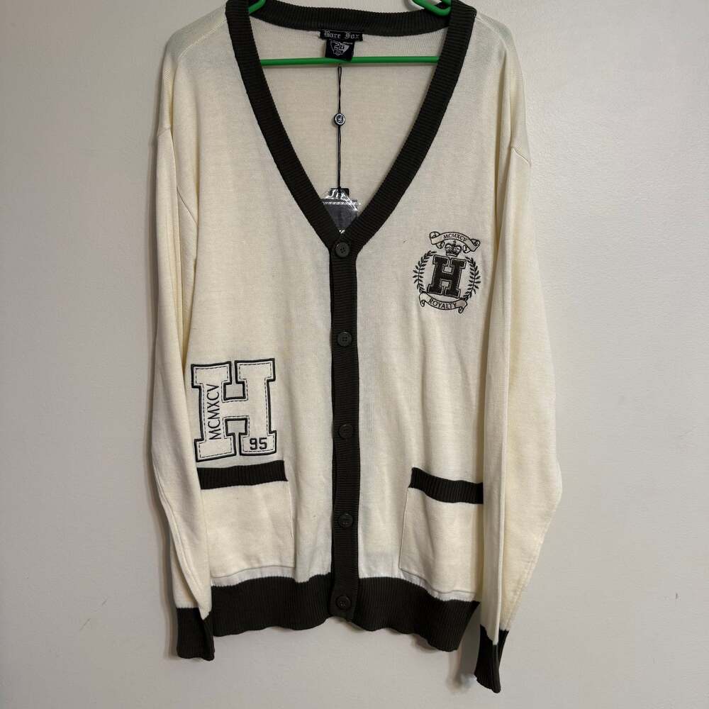 NWT‎ Bare Fox 26 Varsity V-neck Cardigan Sweater XXL Button Up Retro